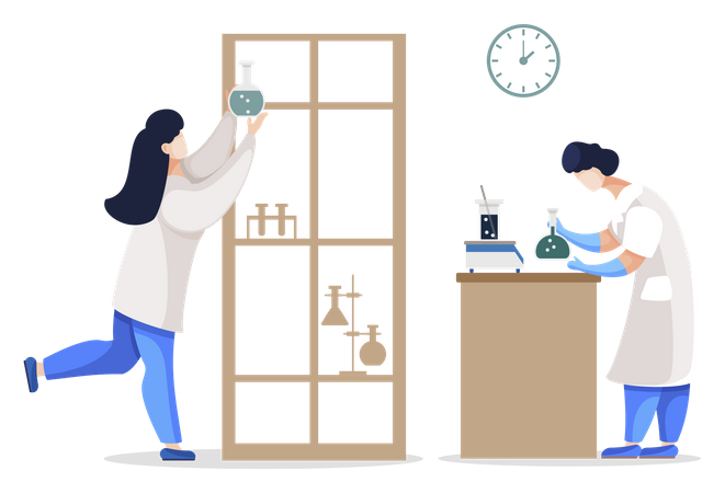 Chemist Students Team Working in Laboratory Illustration