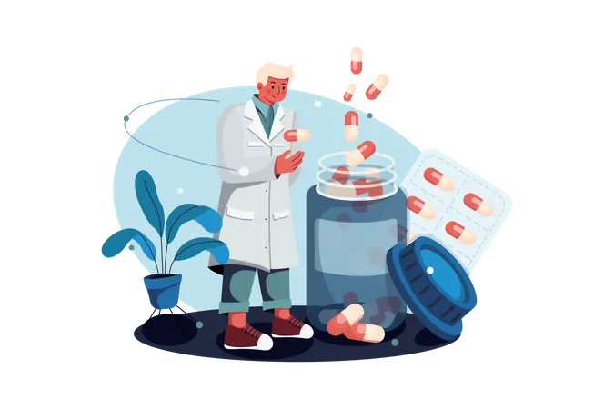 Chemist with pills bottle  Illustration