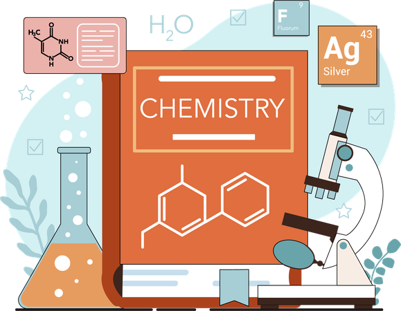 Chemistry book and experiment  Ilustración