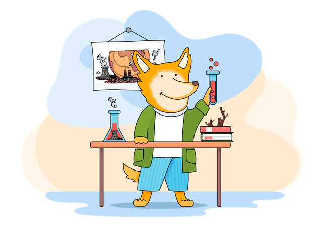 Chemistry lesson in the school for animals Illustration