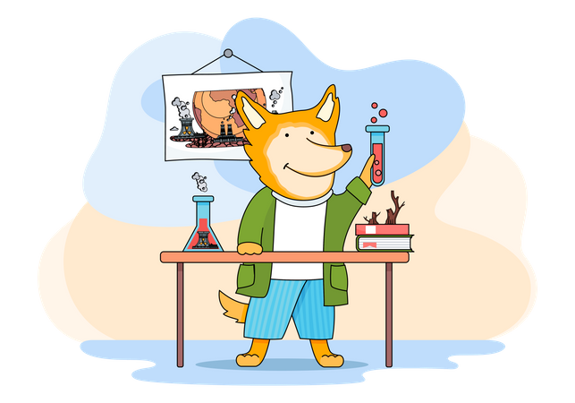 Chemistry lesson in the school for animals  Illustration