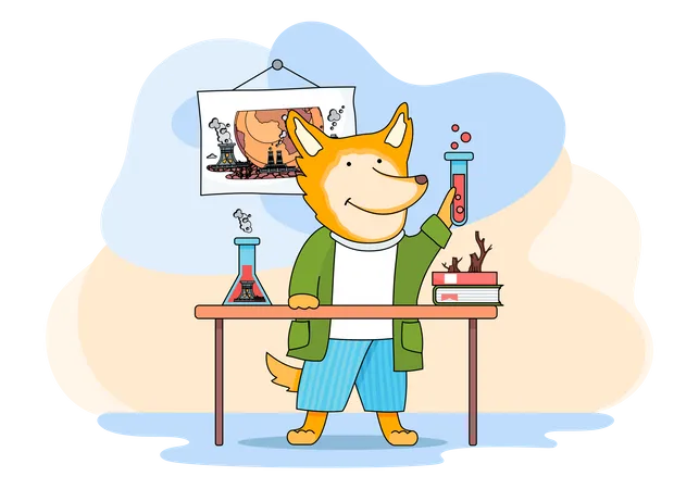 Chemistry lesson in the school for animals  Illustration