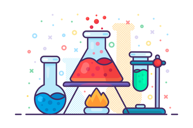 Chemistry liquid flask on burning fire Illustration