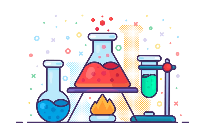 Chemistry liquid flask on burning fire Illustration