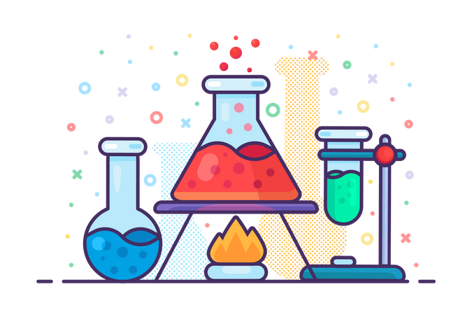 Chemistry liquid flask on burning fire  Illustration