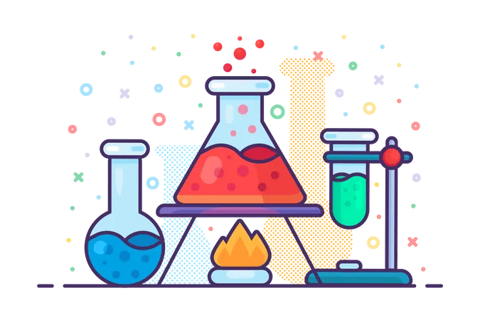 Chemistry liquid flask on burning fire  Illustration