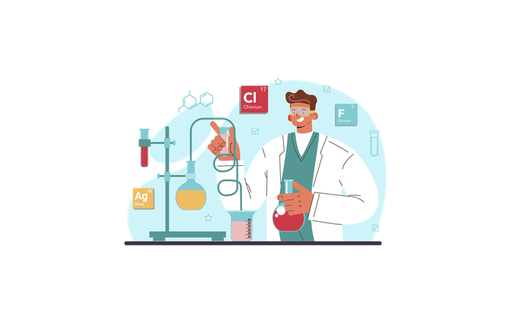 Chemistry scientist doing chemical experiment  Illustration