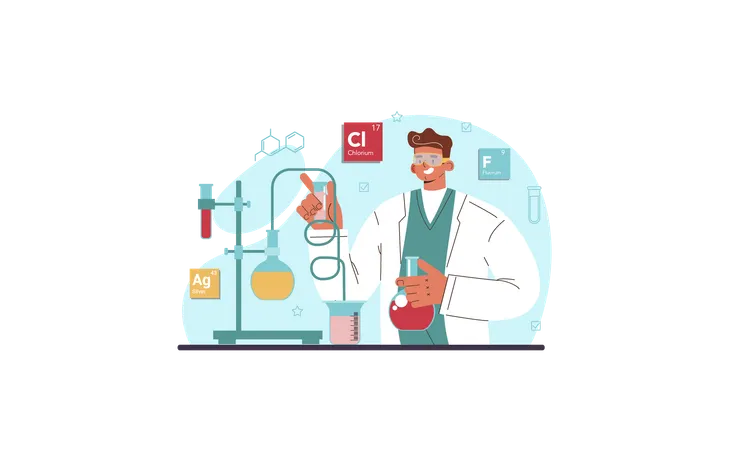 Chemistry scientist doing chemical experiment  Illustration