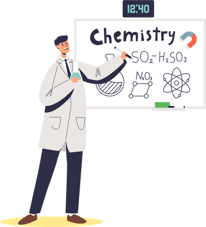 Chemistry teacher explaining science lesson  Illustration