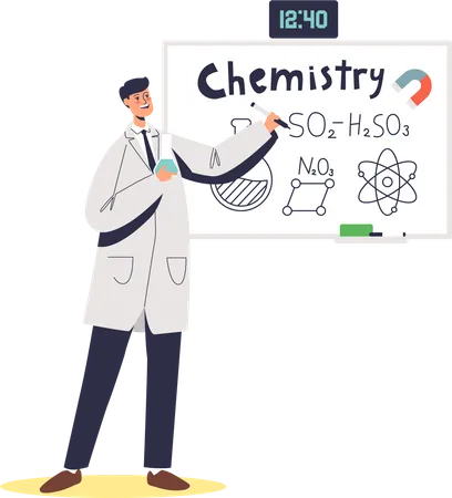 Chemistry teacher explaining science lesson  Illustration