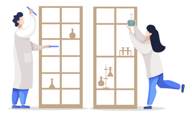 Chemistry Workers in Laboratory  일러스트레이션