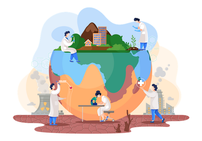 Chemists experimenting with the planet  Illustration