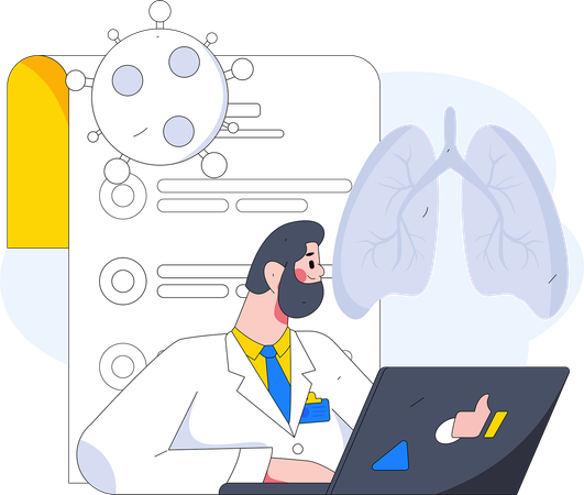 Médico varón revisa el informe de covid  Ilustración