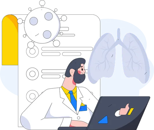 Médico varón revisa el informe de covid  Ilustración