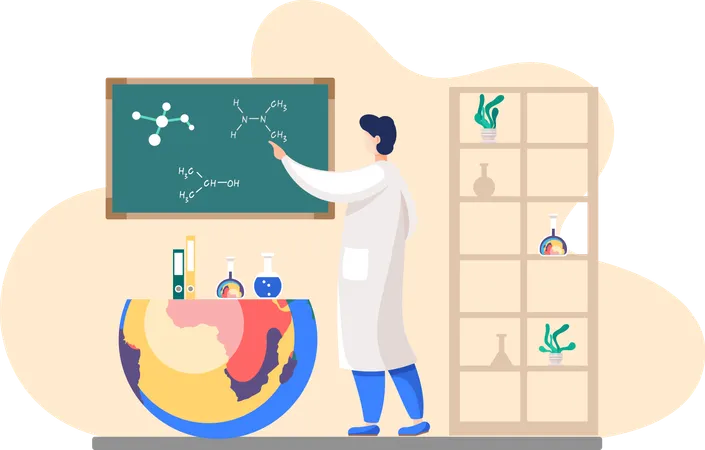 Chercheur en chimie avec des enquêtes  Illustration