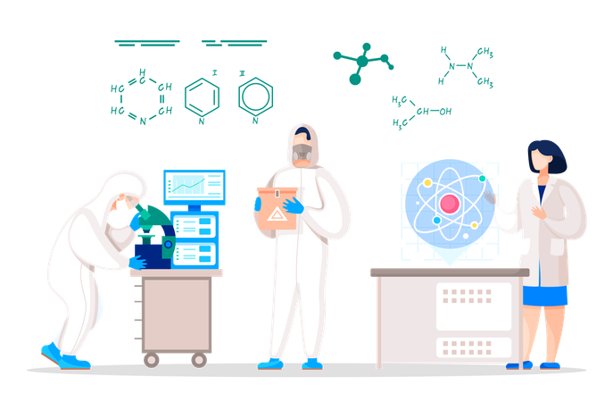 Des chercheurs en laboratoire en train de faire une expérience scientifique  Illustration