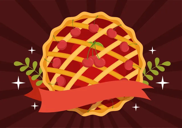 National Cherry Pie Day Vector Illustration On February 20 With Food Of Pastry Shells And Cherries Fillings In Flat Cartoon Background Design Illustration