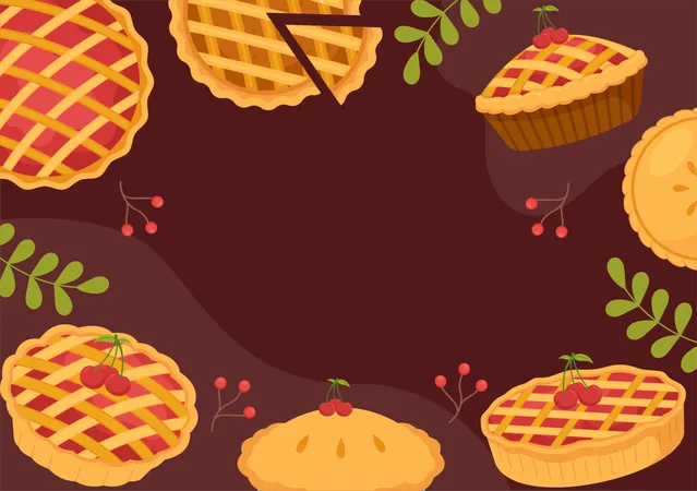 National Cherry Pie Day Vector Illustration On February 20 With Food Of Pastry Shells And Cherries Fillings In Flat Cartoon Background Design イラスト