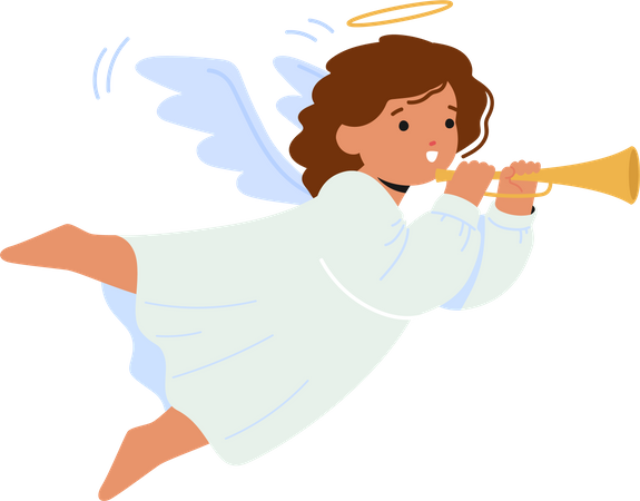 Cherubic Baby Angel Blowing Trumpet  Illustration