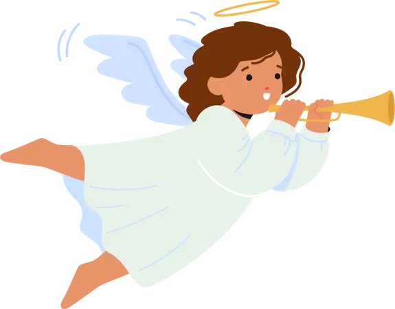 Cherubic Baby Angel Blowing Trumpet  Illustration