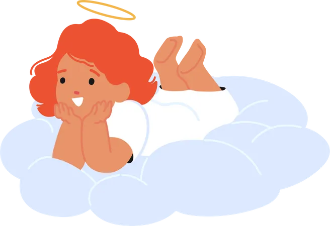 Cherubic Baby Angel Lying On Cloud  Illustration