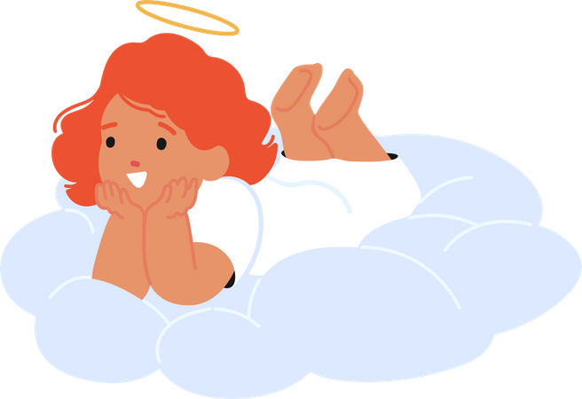 Cherubic Baby Angel Lying On Cloud  Illustration