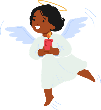Cherubic Little Angel With Burning Candle  Illustration