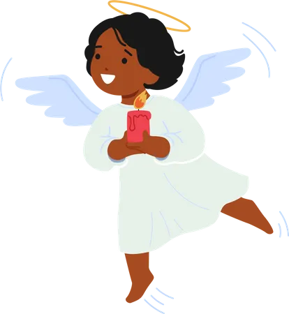 Cherubic Little Angel Character With Innocent Eyes And A Captivating Smile Hover In The Air With Burning Candle In Hands Overflowing With Pure Charm And Sweetness Cartoon People Vector Illustration Illustration