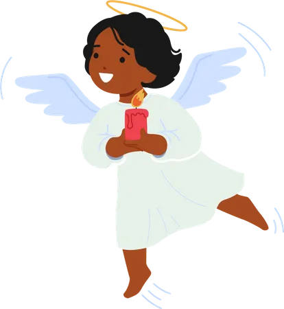 Cherubic Little Angel With Burning Candle  Illustration