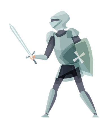 Chevalier médiéval avec épée et bouclier  Illustration