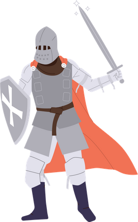 Chevalier médiéval combattant avec l'épée et le bouclier  Illustration