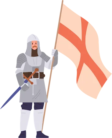 Chevalier médiéval tenant le drapeau  Illustration