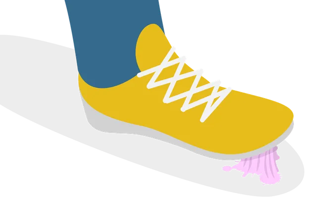 3 D Isometric Flat Vector Illustration Of Chewing Gum Stuck To A Shoe Dirty Street Illustration