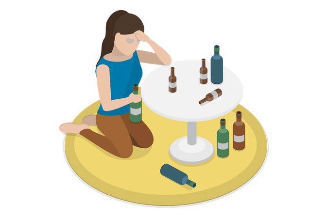 Chica Adicción Al Alcohol  Ilustración