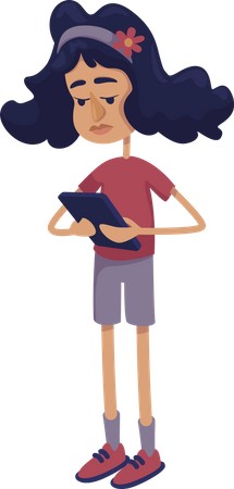 Chica adolescente usando tableta, teléfono  Illustration