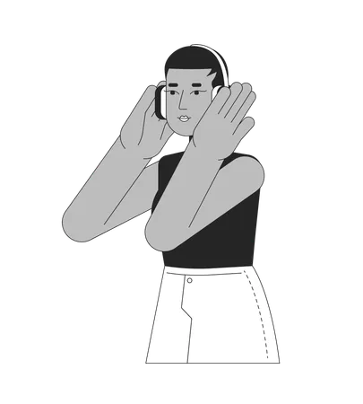 Auriculares de chica afroamericana de pelo corto  Ilustración