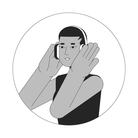 Auriculares de chica afroamericana de pelo corto  Ilustración