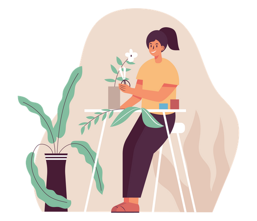 A la chica le encanta la jardinería  Ilustración