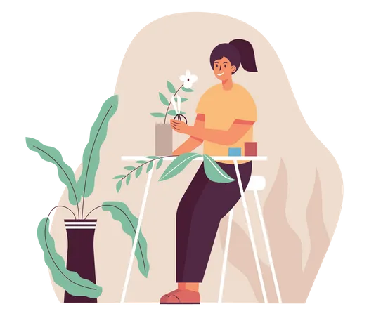 A la chica le encanta la jardinería  Ilustración