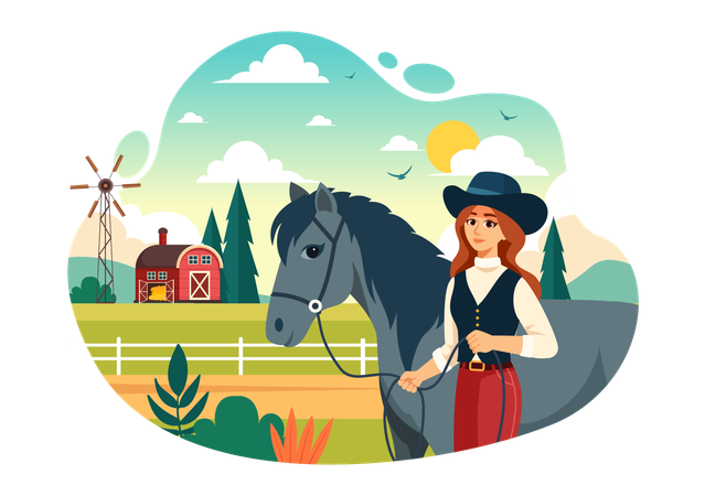 A la chica le encanta montar a caballo  Ilustración