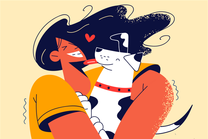 Chica amor perro  Ilustración