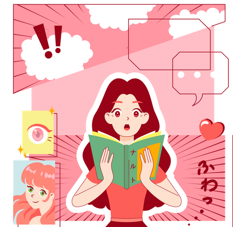 Chica anime leyendo libro manga  Ilustración