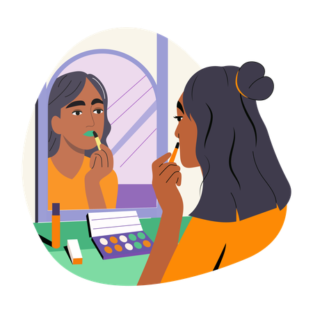 Chica aplicando maquillaje  Ilustración