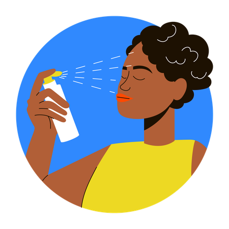 Chica aplicando spray facial  Ilustración