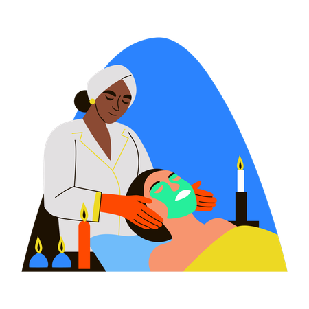 Chica aplicando tratamiento facial  Ilustración