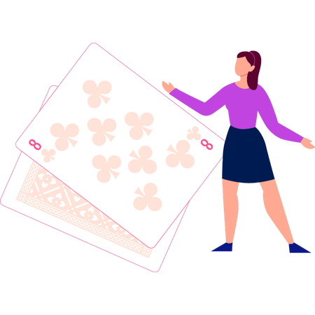 La chica señala las cartas del casino.  Ilustración