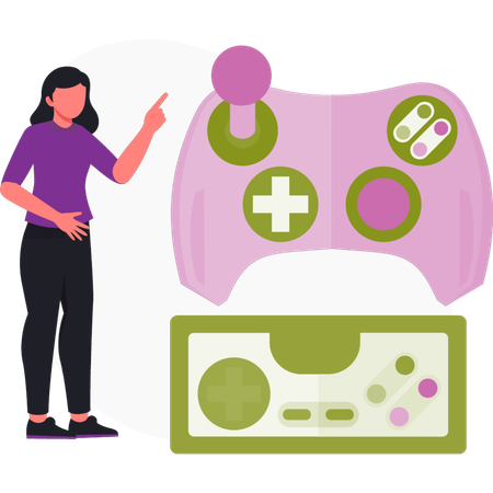 Chica señalando gamepad  Ilustración