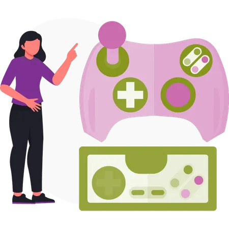 Chica señalando gamepad  Ilustración