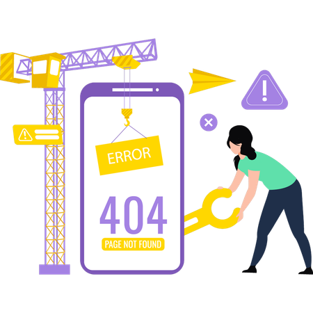 Chica arreglando el error 404  Ilustración