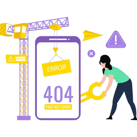 Chica arreglando el error 404  Ilustración
